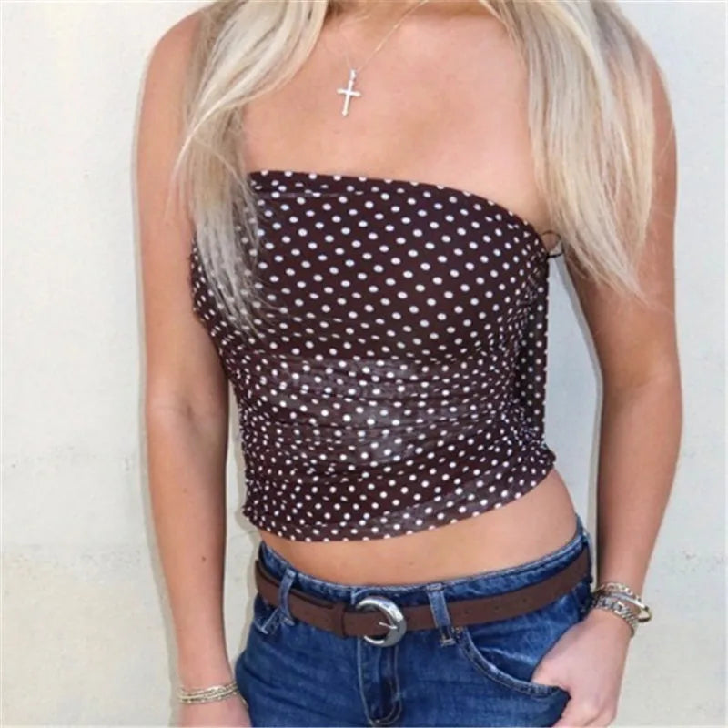 Brown polka dot crop top, perfect for summer outings