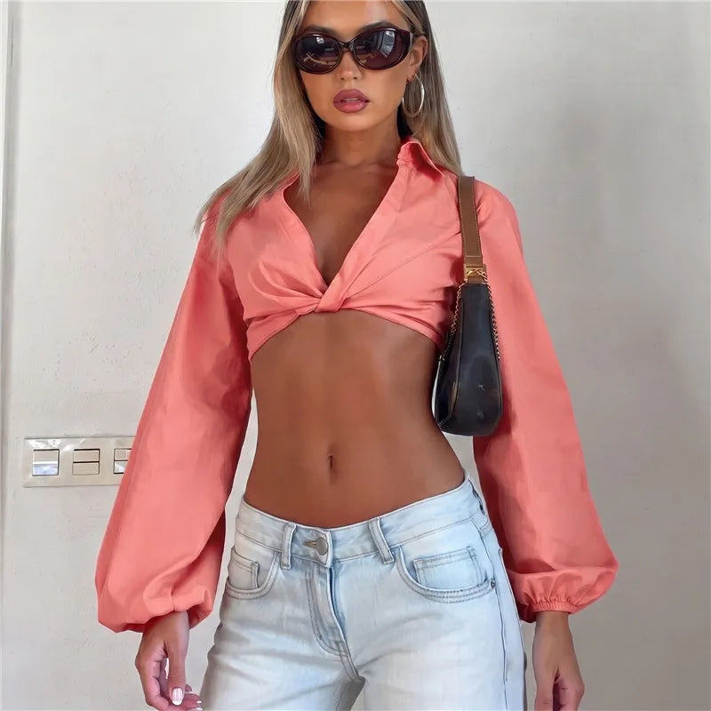 Women's coral crop top in lightweight fabric for summer styling