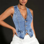 Women's denim crop top, stylish vest for casual outings
