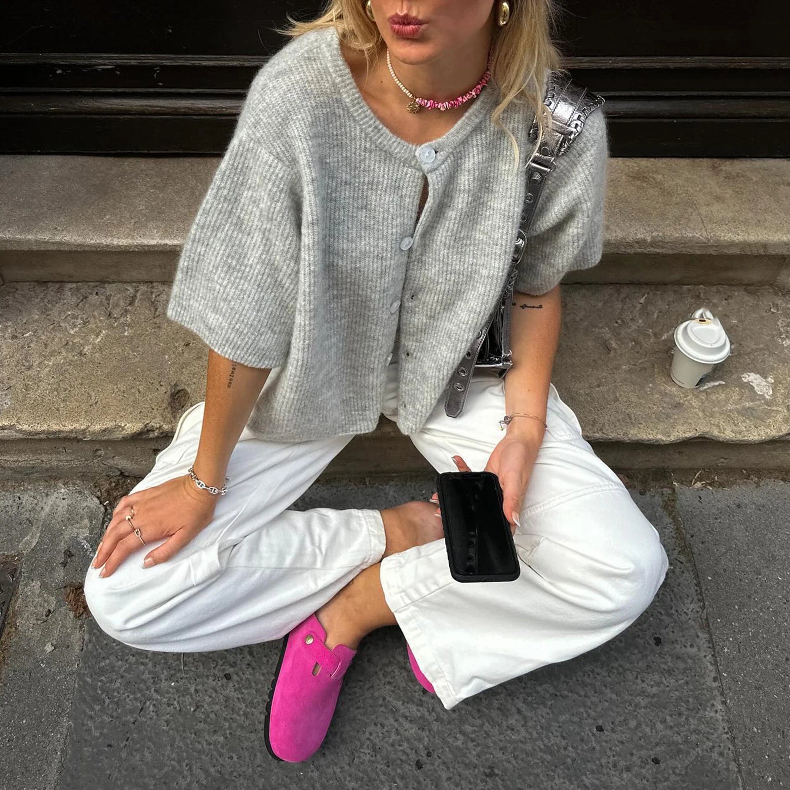 Women's gray knit crop top, casual style for everyday wear