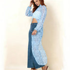Women's sheer blue crop top, perfect for summer outings