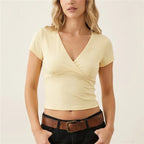 Women's yellow cotton crop top, perfect for casual outings