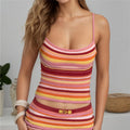 Women's colorful striped crop top, stretchy fabric for casual wear
