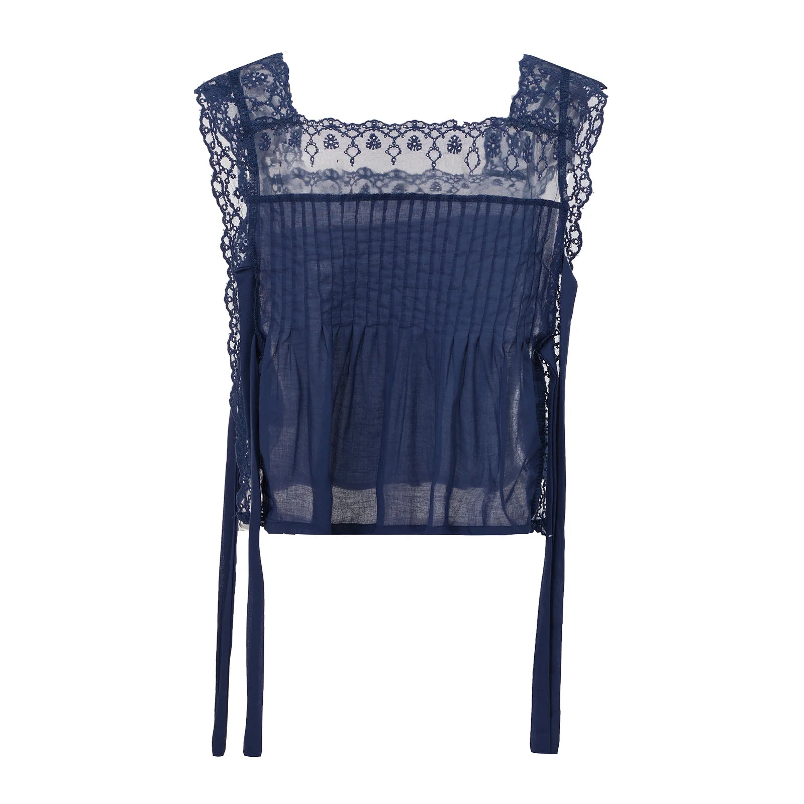 Women's navy crop top with lace details, perfect for summer outings