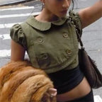 Women's olive green crop top, cotton blend, stylish summer wear