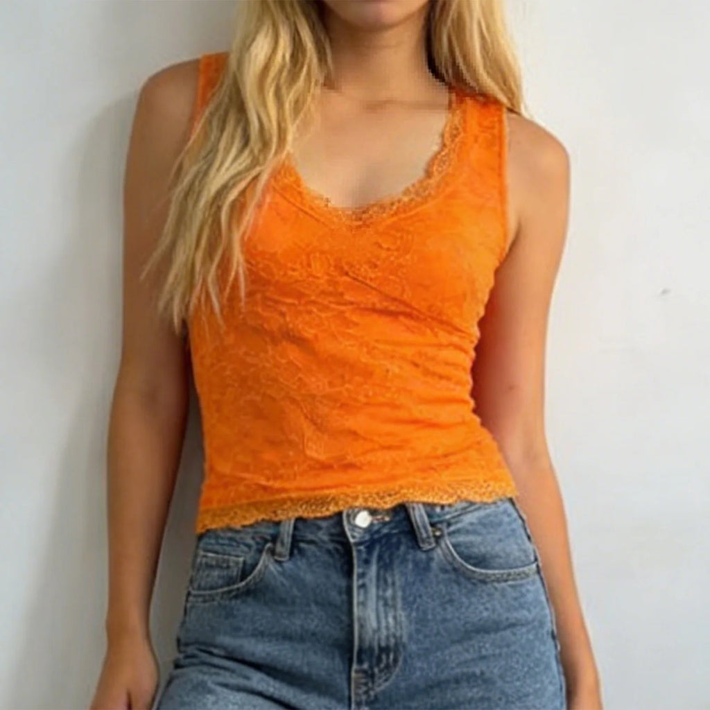 Women's orange lace crop top, perfect for summer outings