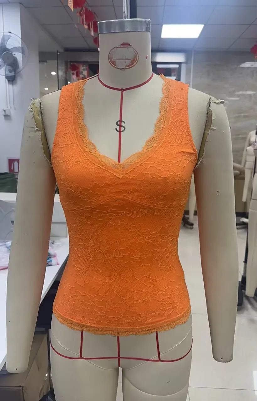 Women's orange lace crop top for casual summer outings