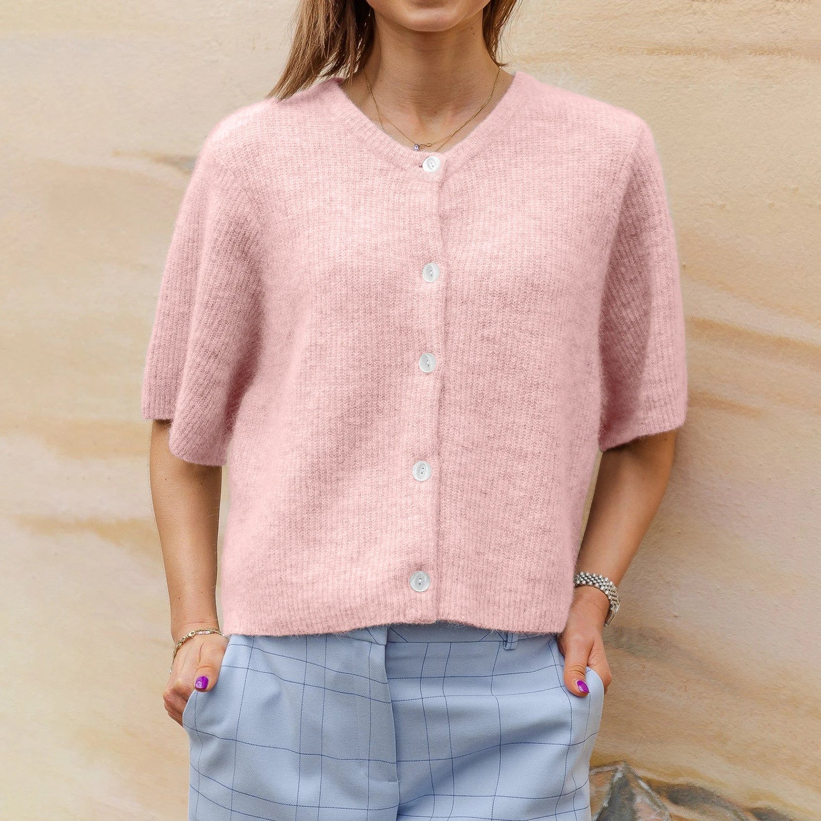 Women's pink crop top, soft material, perfect for casual outings