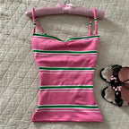 Pink striped crop top, soft cotton blend for casual wear