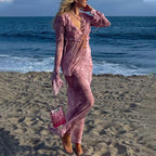 Women's pink crop top and flowy beach dress, perfect for summer outings