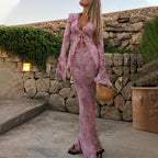 Women's pink crop top and skirt set, perfect for summer outings