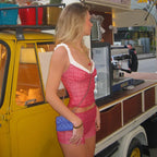 Women's pink crop top set, perfect for summer outings