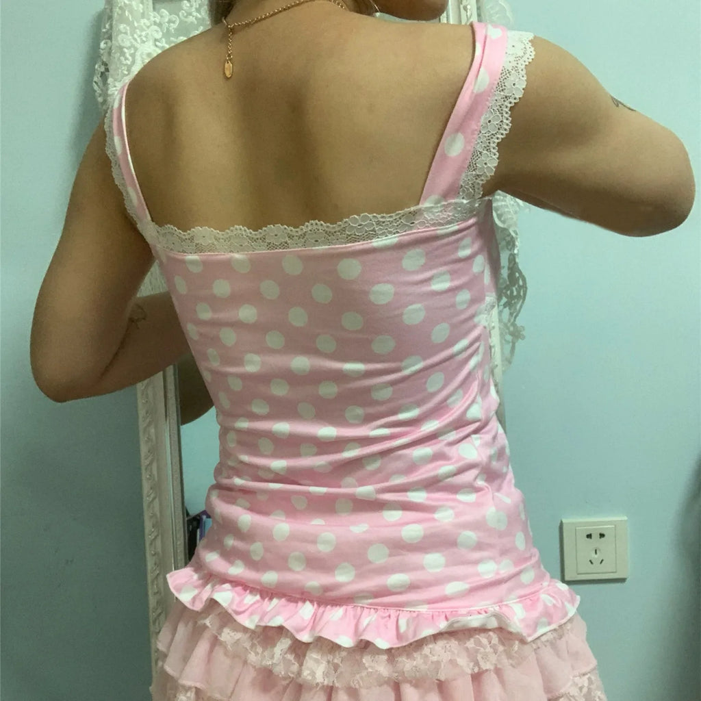 Women's pink polka dot crop top, soft cotton, casual wear