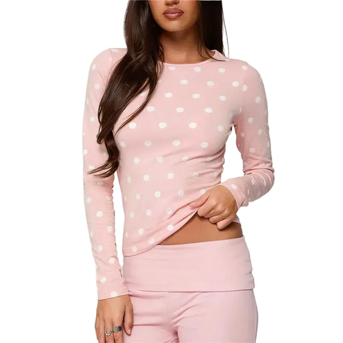 Women's pink polka dot crop top in soft stretchy fabric