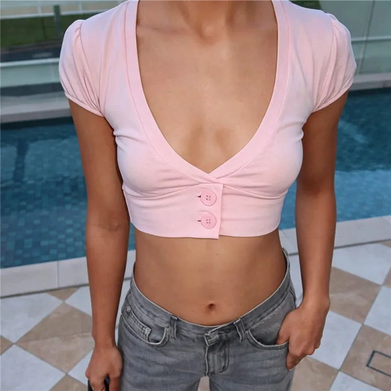 Women's pink crop top in soft cotton, perfect for casual outings