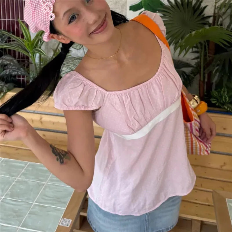 Women's pink crop top, lightweight fabric, perfect for summer outings