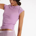 Women's lavender crop top, ribbed stretch fabric for casual outings