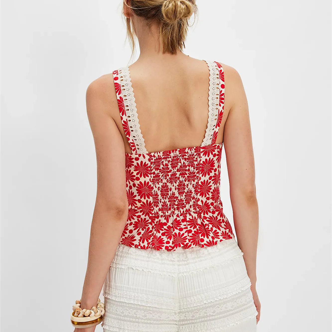Women's red floral crop top, comfortable fabric for summer outings