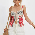 Women's floral crop top in vibrant colors, perfect for summer outings