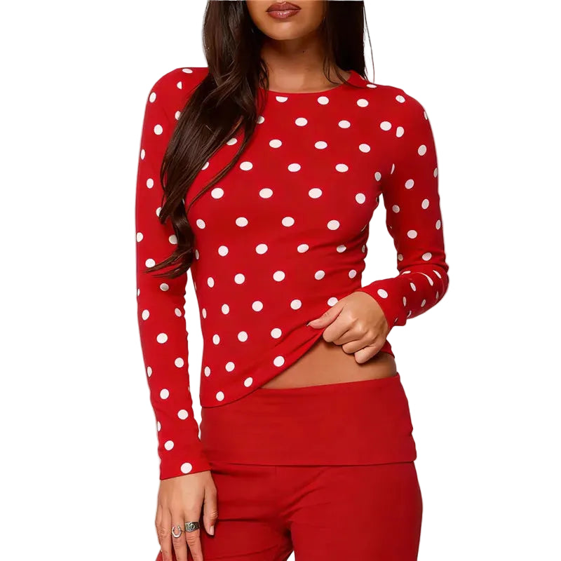 Red polka dot crop top for women, perfect for casual outings