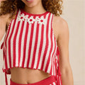 Women's red and white striped crop top, perfect for summer outings