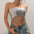 Women's silver crop top with sparkling details for summer outings