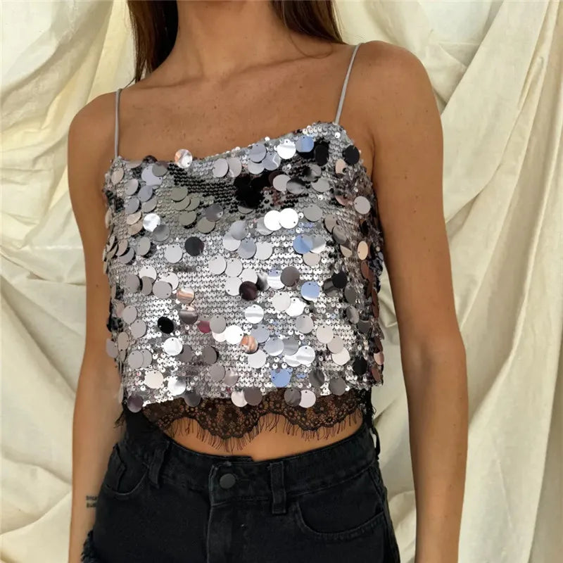 Women's sequined crop top in silver for parties and events