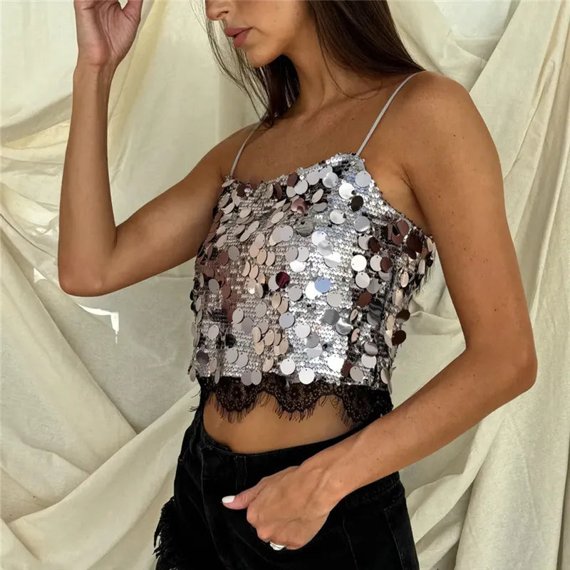 Women's sequined crop top, stylish for parties or night outs
