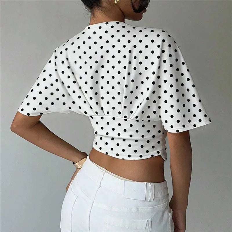 Women's polka dot crop top, stylish cotton fabric for casual wear