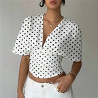 Women's polka dot crop top, stylish cotton for casual wear