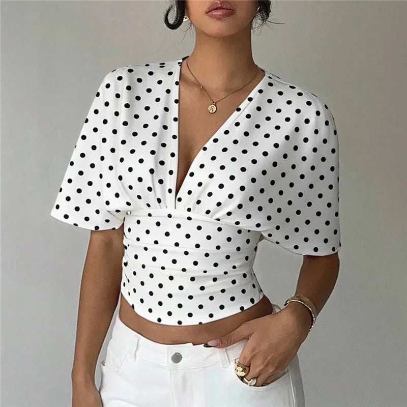 Women's polka dot crop top, stylish cotton for casual wear
