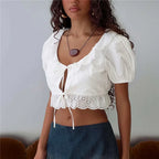 Women's white crop top, cotton fabric, perfect for casual outings
