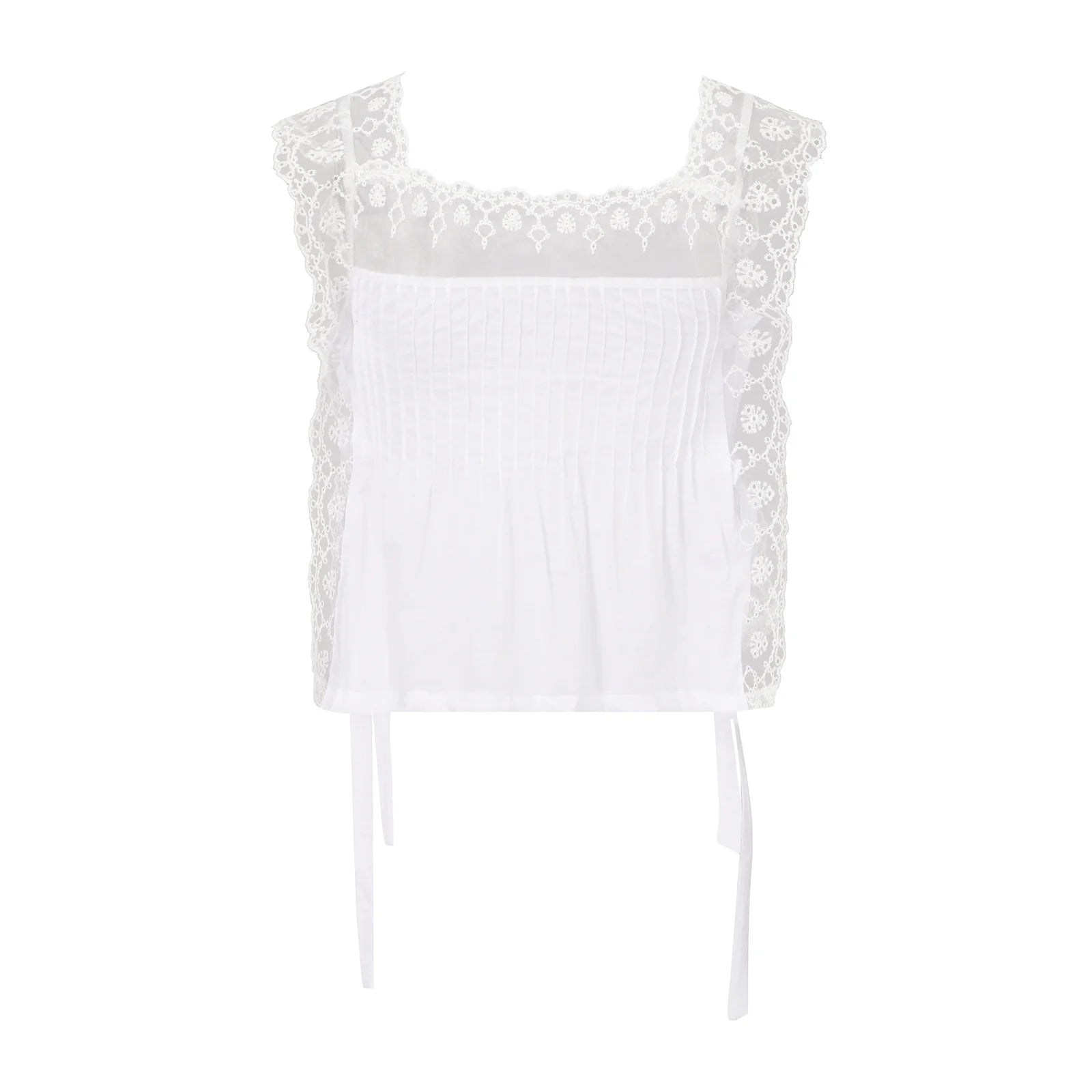 Women's white crop top with lace detailing, perfect for summer outings