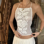 Women's white crochet crop top, perfect for summer outings