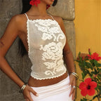 Women's white crochet crop top, perfect for summer outings