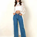 Women's white lace crop top, stylish summer wear for casual outings