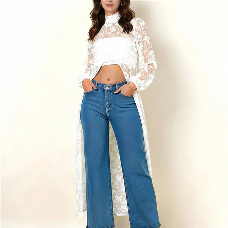 Women's white lace crop top, stylish summer wear for casual outings