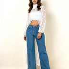 Women's white lace crop top, stylish layering for summer outings