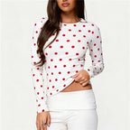 Women's white crop top with red polka dots, perfect for casual outings