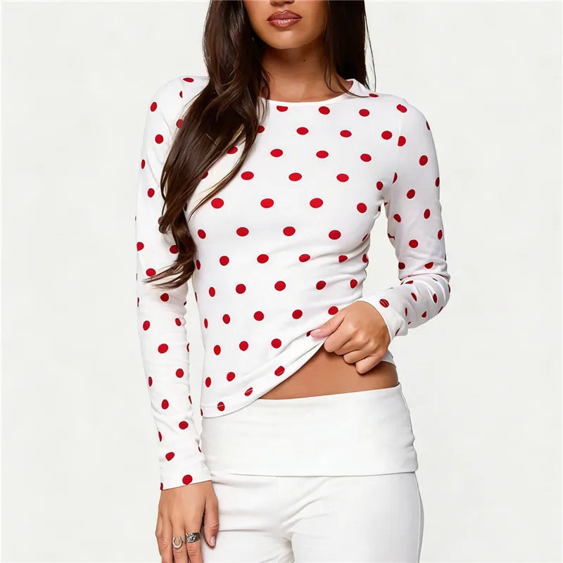 Women's polka dot crop top, long sleeve, casual style for everyday wear