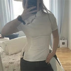Women's white crop top, fitted style for casual outings