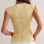 Women's yellow crop top, ribbed fabric, perfect for casual outings