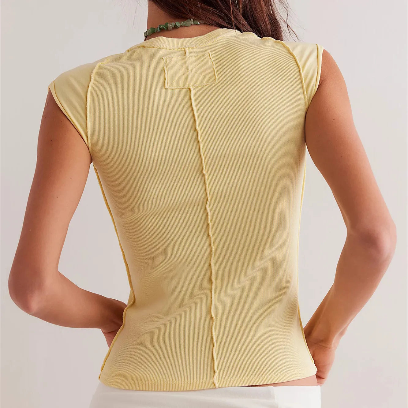 Women's yellow crop top, ribbed fabric, perfect for casual outings