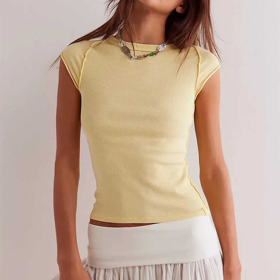 Women's yellow crop top, lightweight fabric for casual wear