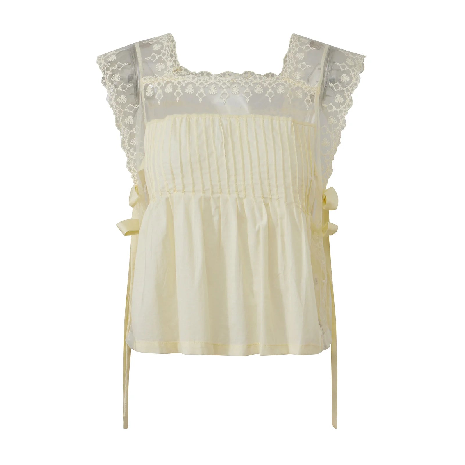 Women's yellow crop top with lace detail, perfect for summer outings