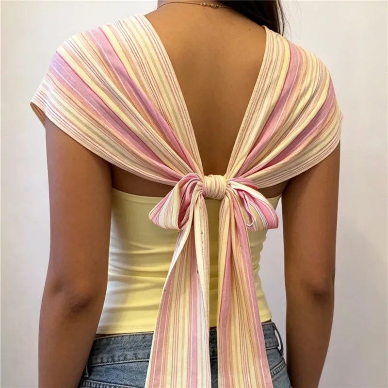 Women's striped crop top with tie-back design for casual wear