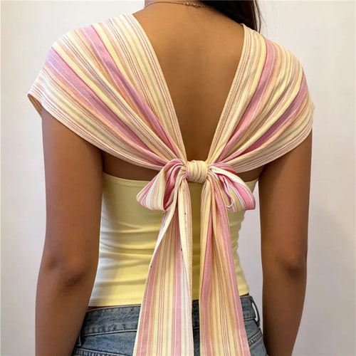 Women's striped crop top with tie-back design for casual wear