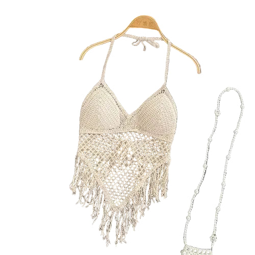 Women's crochet crop top in beige, perfect for beach outings