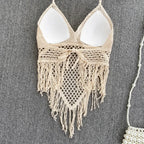 Women's beige crochet crop tops, perfect for summer outings