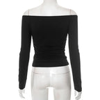 Women's black long sleeve crop tops, stylish for casual wear